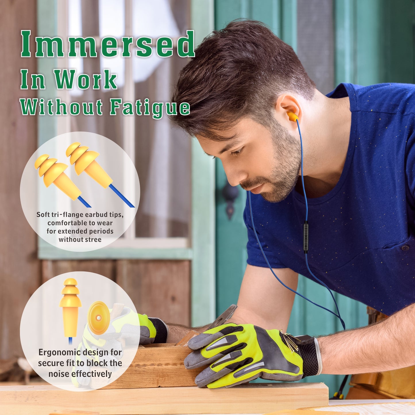 Work Earbuds Headphones, Safety Industrial Ear Plugs Headphones
