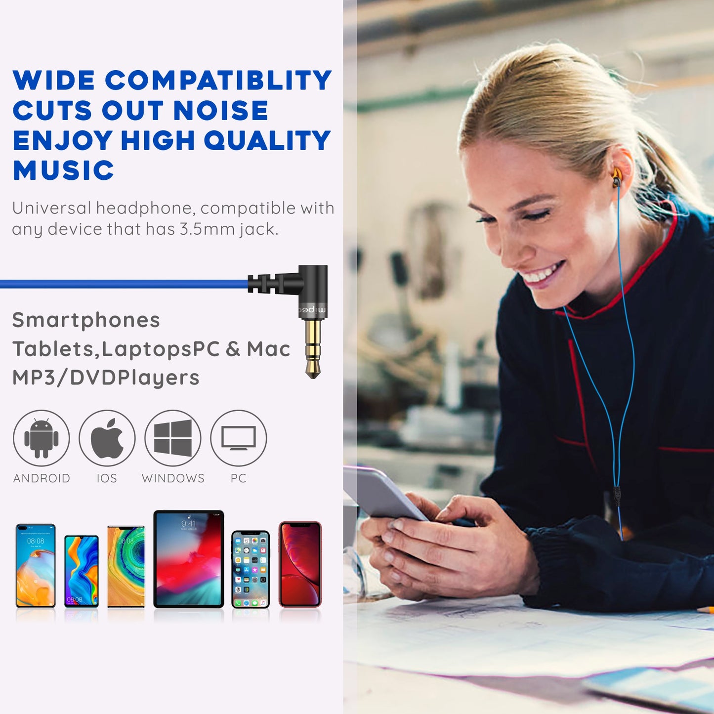 Ear Plug Headphones for Work, Mipeace Custom-fit Work Earbuds Earphones-Safety Headphones