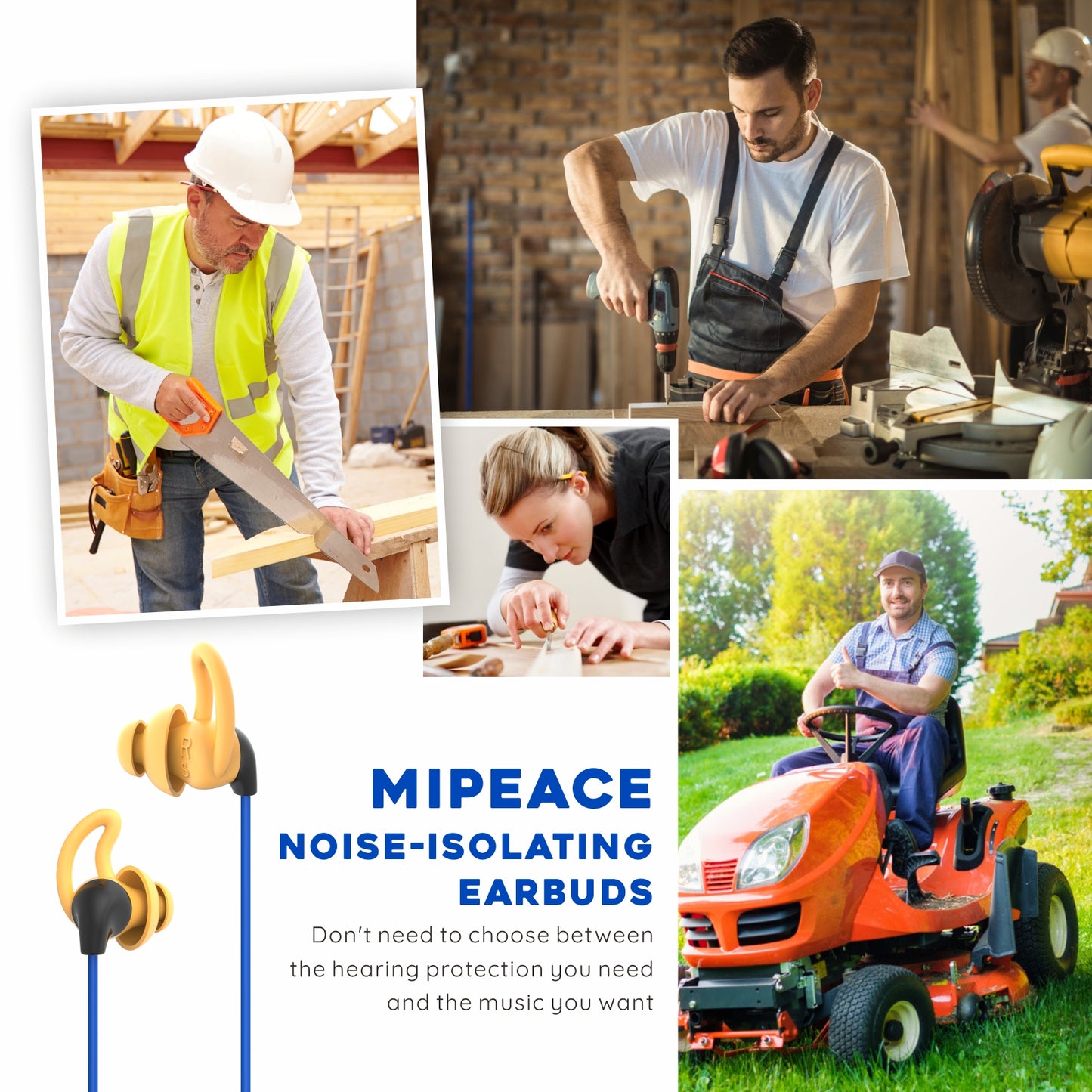 Ear Plug Headphones for Work, Mipeace Custom-fit Work Earbuds Earphones-Safety Headphones