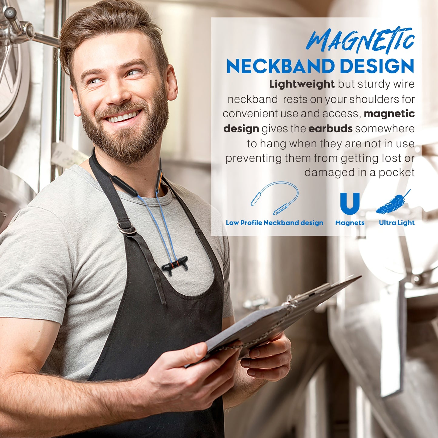 Bluetooth noise reduction headphones, Mipeace magnetic custom-fit safety wireless neckband headphones (13+ hours)
