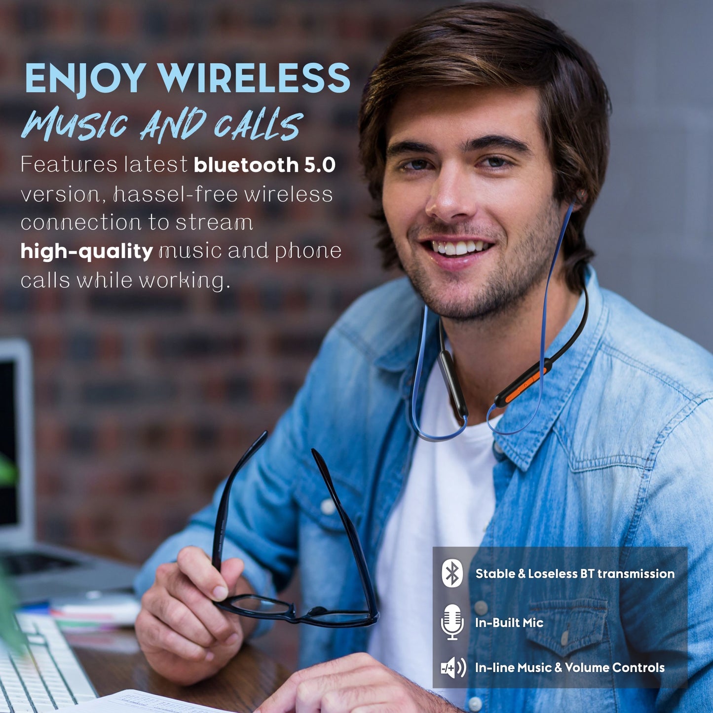 Bluetooth noise reduction headphones, Mipeace magnetic custom-fit safety wireless neckband headphones (13+ hours)