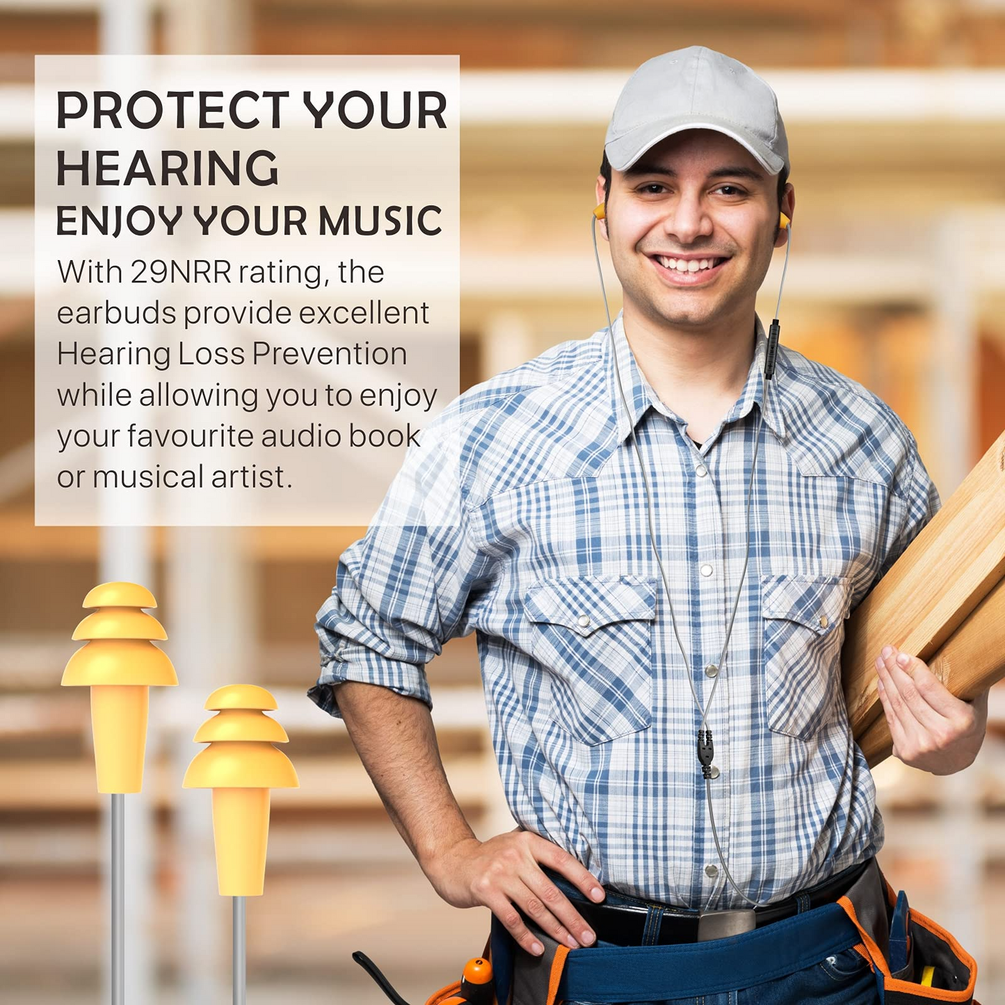 Work Earbuds Headphones, Safety Industrial Ear Plugs Headphones