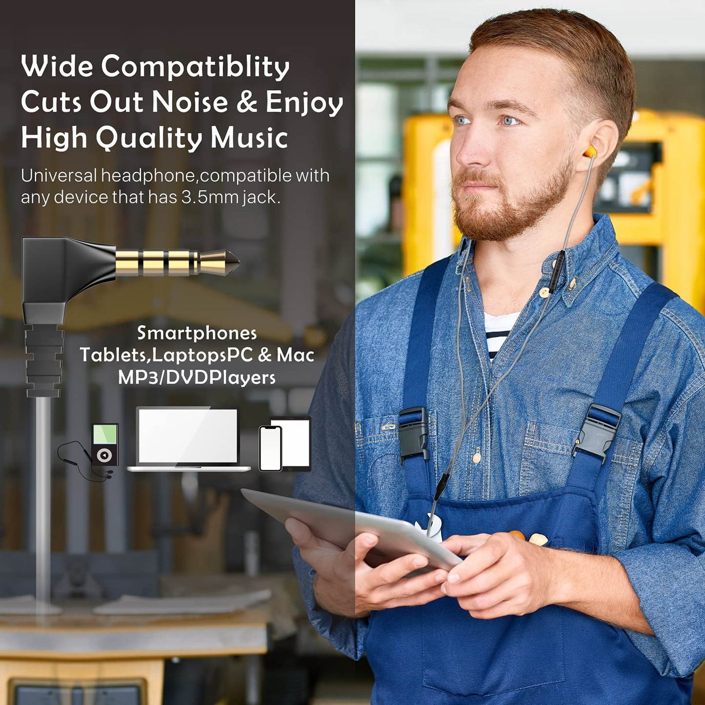 Work Earbuds Headphones, Safety Industrial Ear Plugs Headphones
